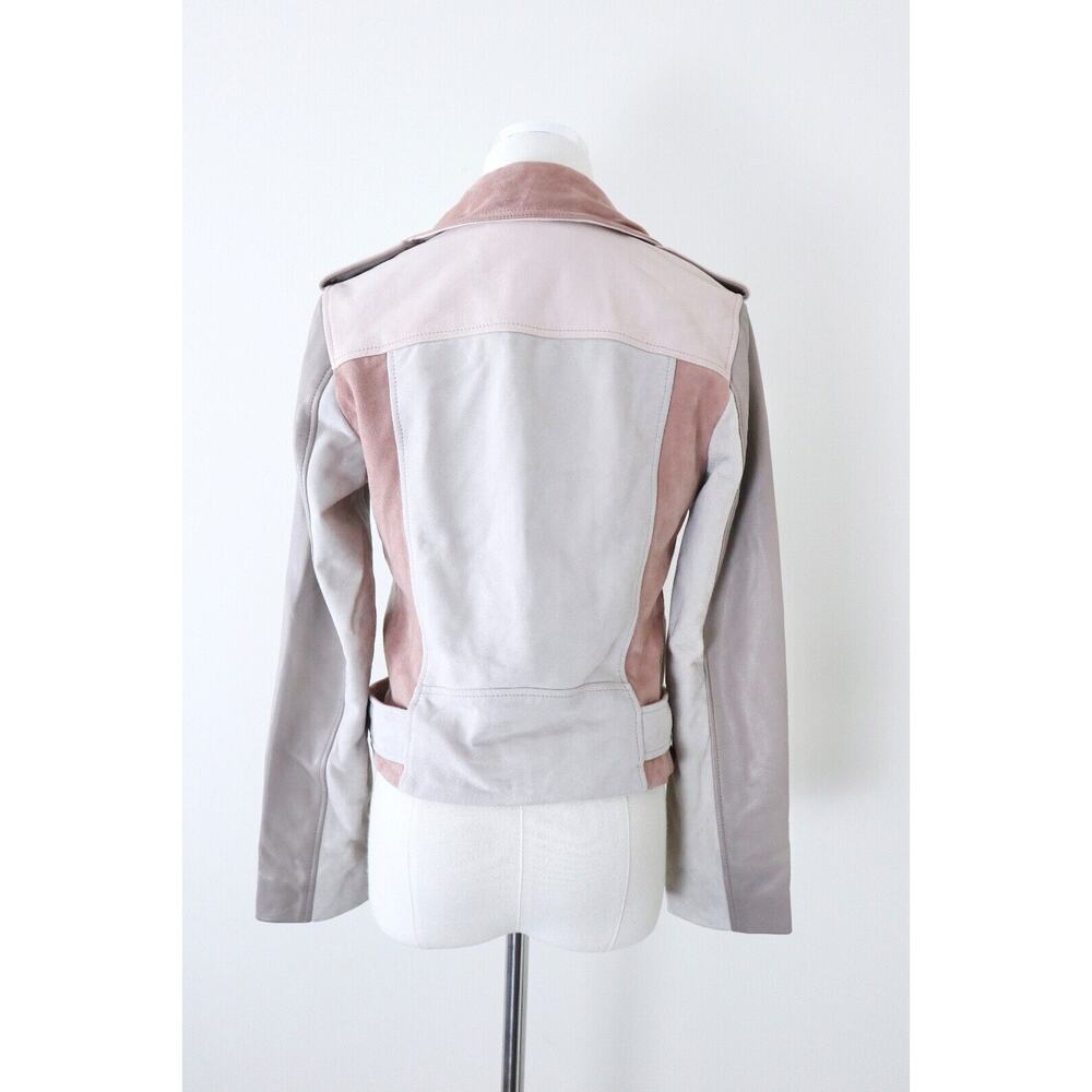 AllSaints Size 4 Balfern Biker Jacket Suede Leather Moto Cream Pink Mix - Picture 9 of 13
